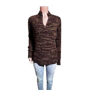 Pulp long sleeve half zip raglan mock neck chocolate jumper knit pullover sweate